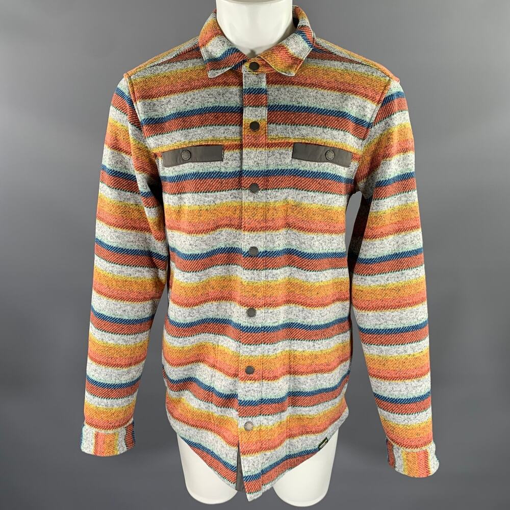 L.L.BEAN Size M Orange Multi-Color Polyester Snaps Long Sleeve Shirt